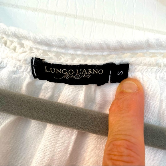 Lungo L’Arno Linen Blouse Shirt Top Embroidered Neckline White Size S - Picture 11 of 11